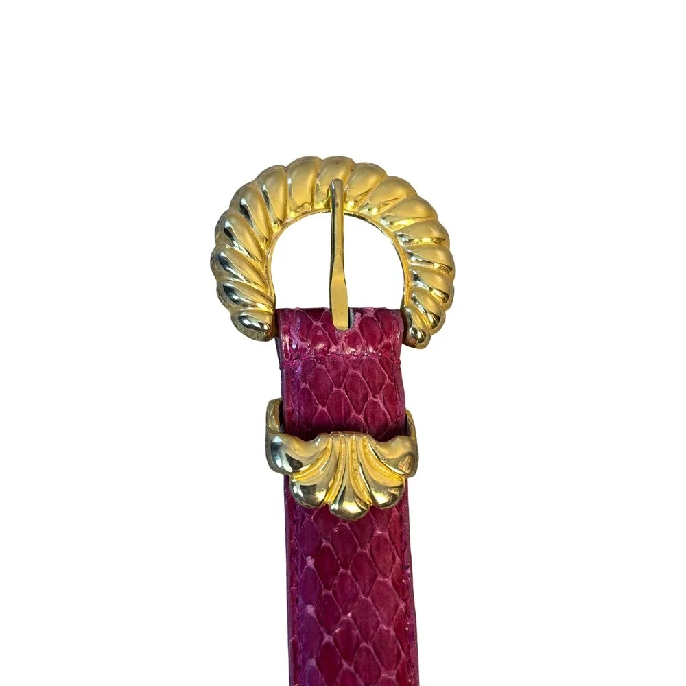 Saks Fifth Avenue Pink Snakeskin Leather Belt Gold Buckle Women's‎ Small